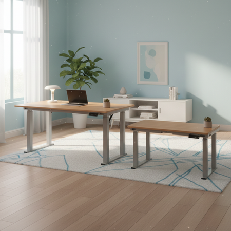 Zestaw do nowoczesnego biura: biurko elektryczne + fotel + szafka