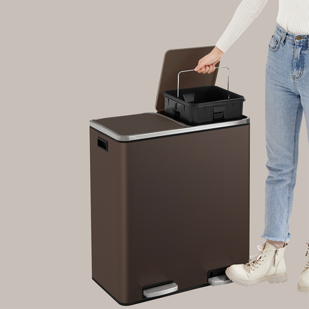 Kosz na śmieci metalowy podwójna komora brązowy