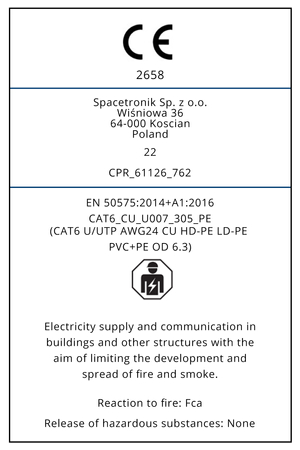 verdrilltes Paar CAT6 U/UTP AWG24 CU PVC+PE OD 6.3 Fca 305m