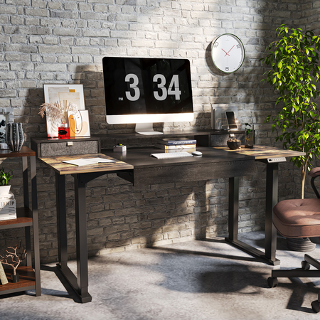 Biurko elektryczne SPE-F121 Białe, Jasne drewno