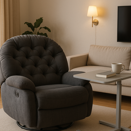 Zestaw wypoczynkowy fotel Spacetronik Flax 04M szary + stolik regulowany BUDDY