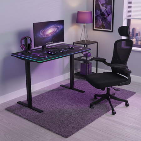 Zestaw gamingowy RGB: biurko elektryczne z regulacją + fotel ARON 120x60