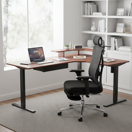 Zestaw regulowany fotel SPC-GILDA + biurko narożne elektryczne SPE-L124 180×120×60