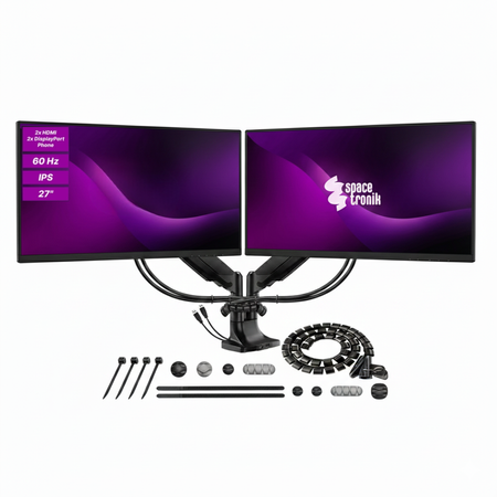 ZESTAW -10% 2x Monitory 27 cali 4K IPS Spacetronik SPA-M2701 + uchwyt + dodatki