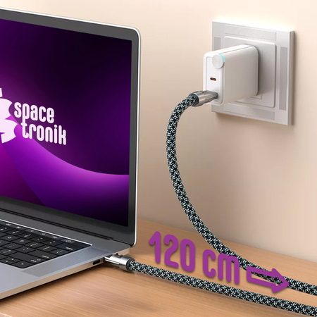 Kabel USB-C ze smyczą PD 240W 120cm BW
