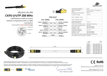 RJ45 CAT 6 U/UTP AWG24 PE CU Fluke PoE-Kabel 20m