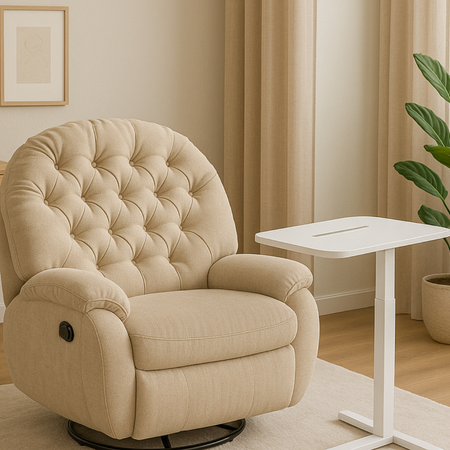 Zestaw wypoczynkowy fotel Spacetronik Flax 04M beżowy + stolik regulowany BUDDY