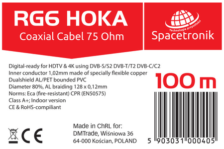 Kabel RG6 Spacetronik HOKA 102 CU Dualshield 100m