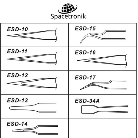 Zestaw 9 pęset precyzyjnych ESD SPM-T03
