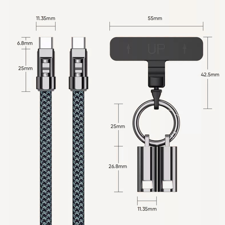 Kabel USB-C ze smyczą PD 240W 120cm BW