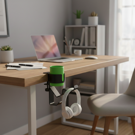 Boczny organizer do biurka na zacisk z uchwytem na kubek czarny