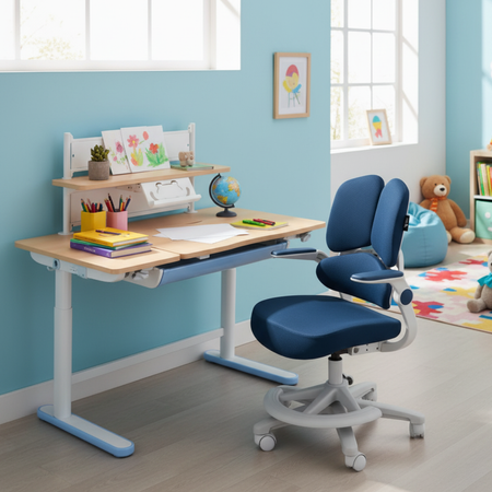 Zestaw dla dziecka regulowane biurko 112×60 z półką + ergonomiczne krzesło Spacetronik XD