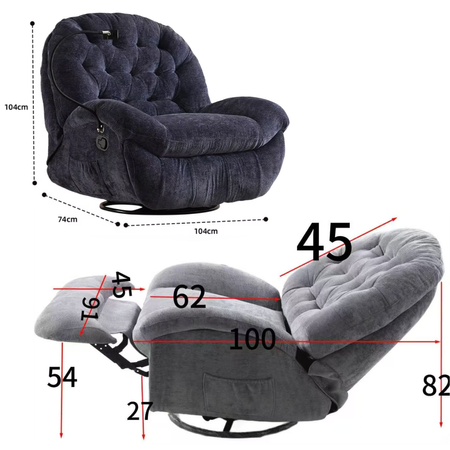 Zestaw wypoczynkowy fotel elektryczny Spacetronik Flax 04M niebieski + stolik regulowany