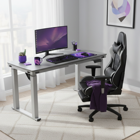 Zestaw do nowoczesnego biura: biurko elektryczne + fotel + szafka