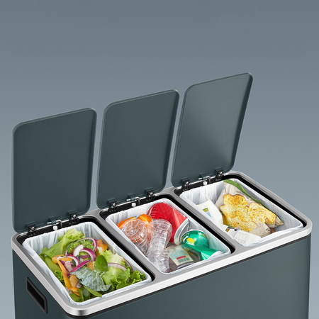 Kosz na śmieci metalowy trzykomorowy ciemnoszary