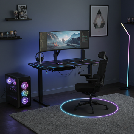 Zestaw gamingowy RGB biurko elektryczne 136x66 krzesło DORIS 11