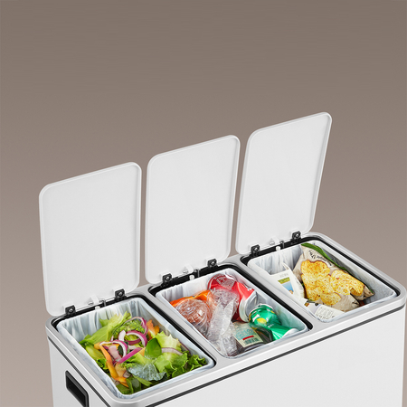 Kosz na śmieci metalowy trzykomorowy biały