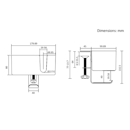 Boczny organizer do biurka na zacisk z uchwytem na kubek biały