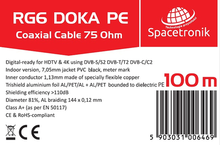 Kabel RG6 Spacetronik DOKA PE 4K Trishield 100m