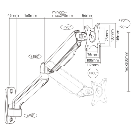 Ścienny sprężynowy uchwyt na monitor SPA-WG111