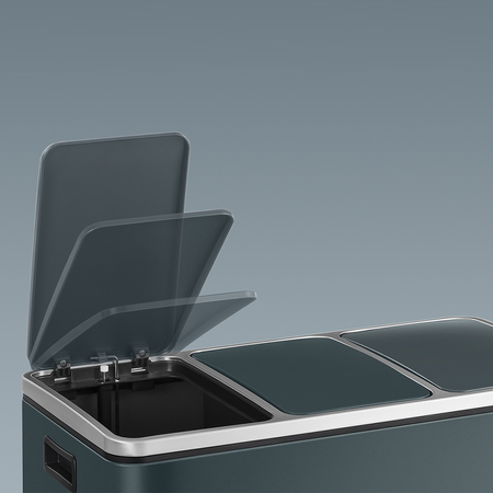 Kosz na śmieci metalowy trzykomorowy ciemnoszary