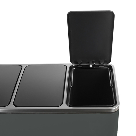 Kosz na śmieci metalowy trzykomorowy ciemnoszary