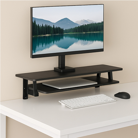 Dwuczęściowa półka na biurko HUGEL15 Ciemne drewno