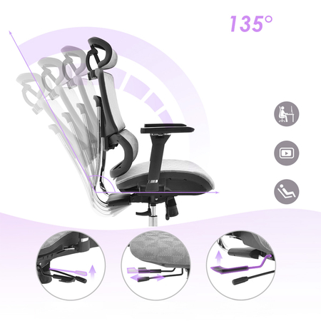 Regulowany Fotel do biurka obrotowy 4D MIRA Szary