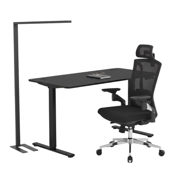 Zestaw ergonomiczny biurko Moris SPEO112BB fotel Gerd lampa GLOW D22 Pro