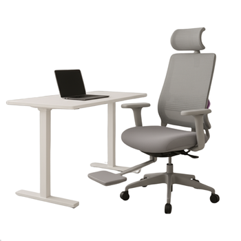 Zestaw ergonomiczny krzesło LUMBO 22 szare + biurko manualne SPE-O113 100×60 białe