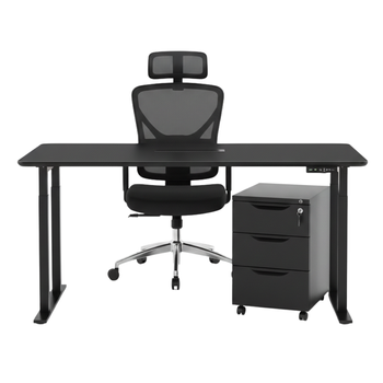 Zestaw do nowoczesnego biura: biurko elektryczne + fotel + szafka
