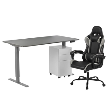 Zestaw do nowoczesnego biura: biurko elektryczne + fotel + szafka