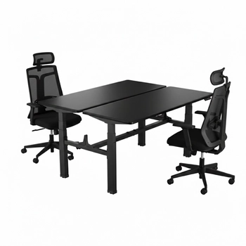 Zestaw podwójne biurko elektryczne Spacetronik Pure Black z fotelami